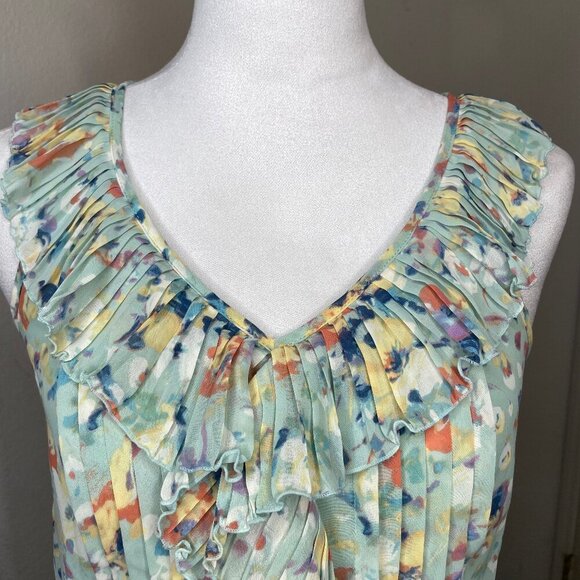 LC Lauren Conrad Sleeveless Bird Peplum Ruffles V Neck Elastic Waist Size XS - Picture 2 of 6